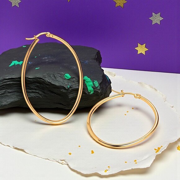 ποΈ Minimalist 18K Gold Plated Stainless Steel Casual Trendy Hoop Earrings β¨π - Picture 7 of 13